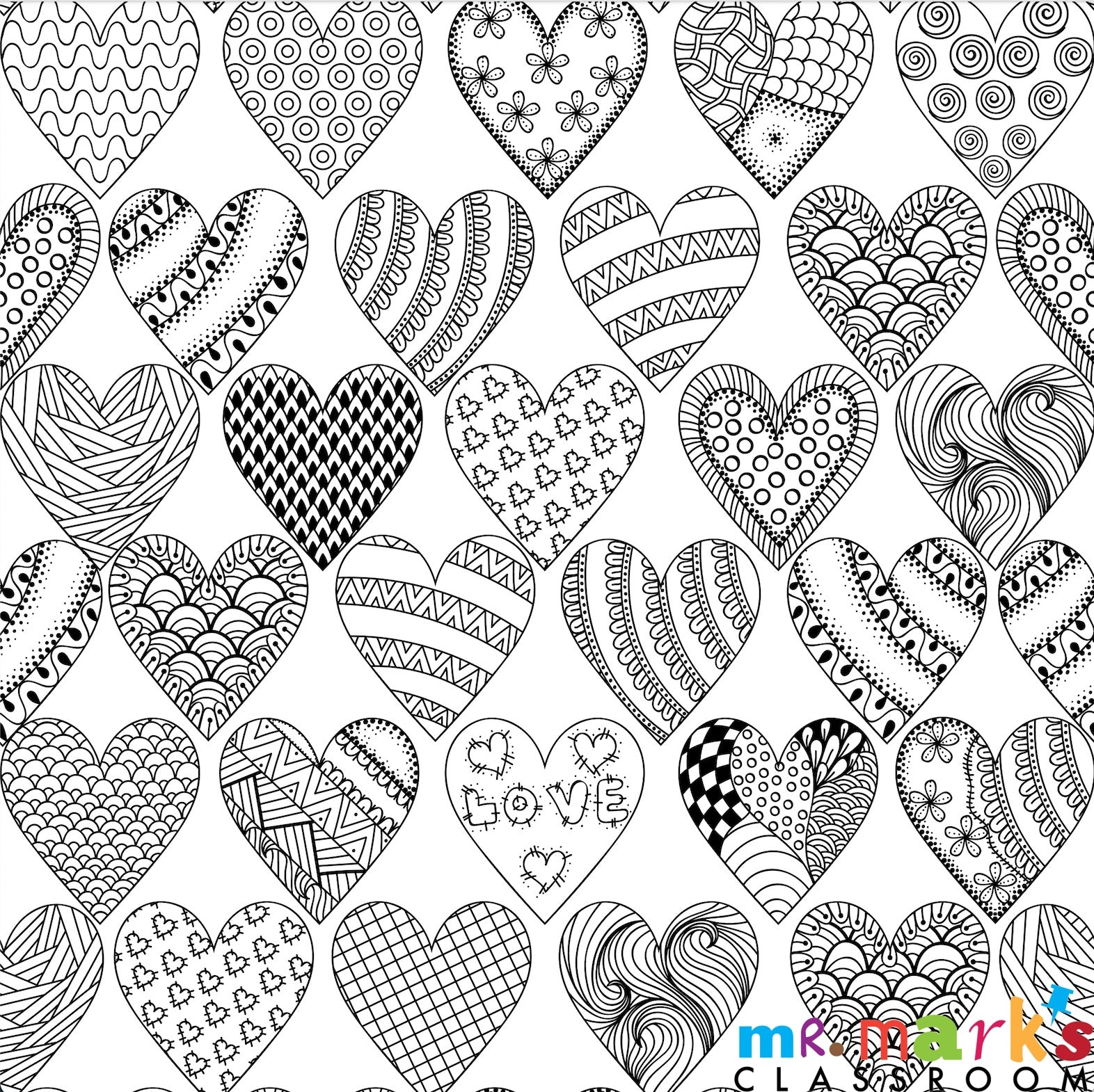 Valentine's Doodle Art- Individuals - Vertical Patterned Hearts image